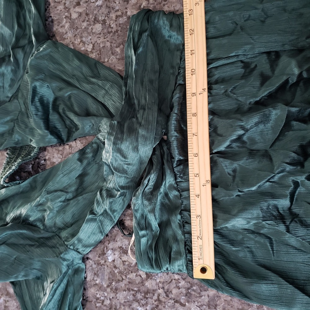 Rahi XS Emerald Green Crinkle Satin Cutout Maxi Dress Puff Sleeve ~No Broche - Picture 8 of 8